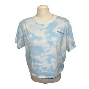 Champion Womens Sz Large Tie-Dye Sky Blue & White Short-Sleeve T-Shirt